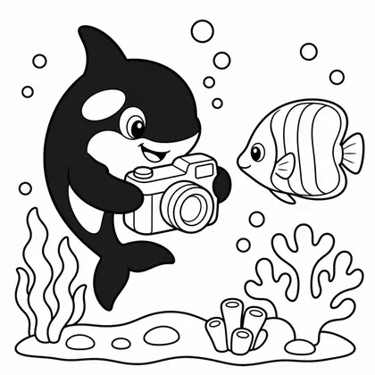 Dibujo de orca con cámara para colorear