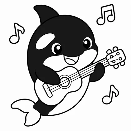 Dibujo de orca con guitarra para colorear