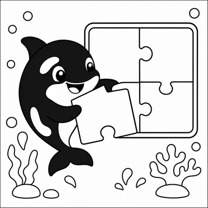Dibujo de orca con puzzle para colorear