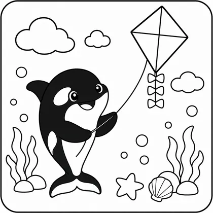 Dibujo de orca con cometa para colorear