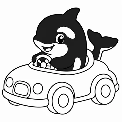 Dibujo de orca en coche de juguete para colorear