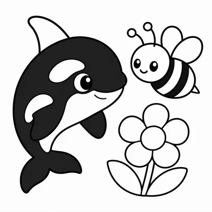 Dibujo de orca con abeja para colorear