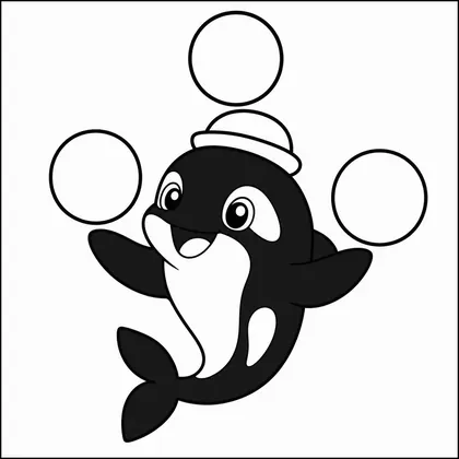 Dibujo de orca haciendo malabares para colorear