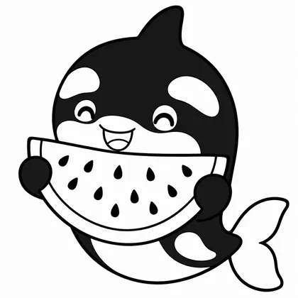 Dibujo de orca con sandía para colorear