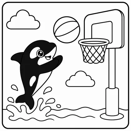 Dibujo de orca con aro de baloncesto para colorear