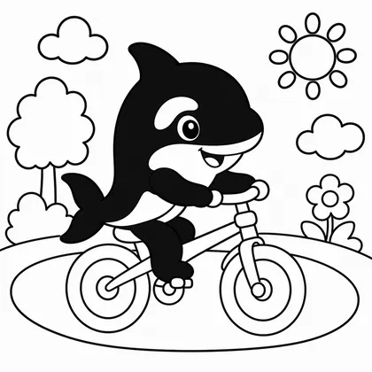 Dibujo de orca en bicicleta para colorear