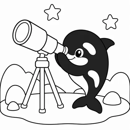 Dibujo de orca con telescopio para colorear
