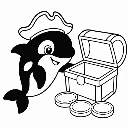 Dibujo de orca pirata con tesoro para colorear