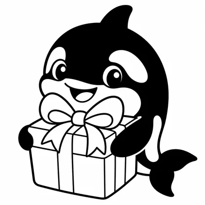 Dibujo de orca con regalo para colorear