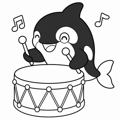Dibujo de orca con tambor para colorear