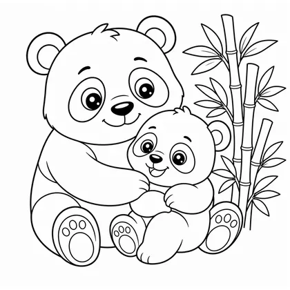 Panda with its cub coloring page