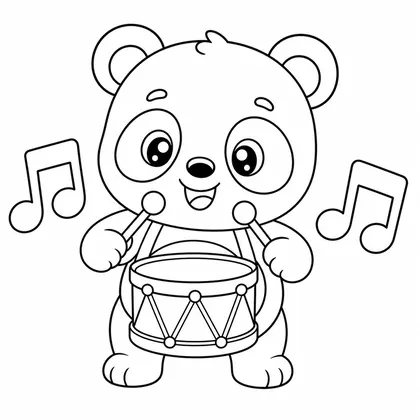 Panda with a drum coloring page