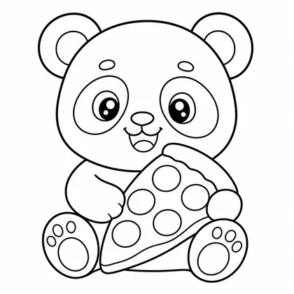 Dibujo de panda con pizza para colorear
