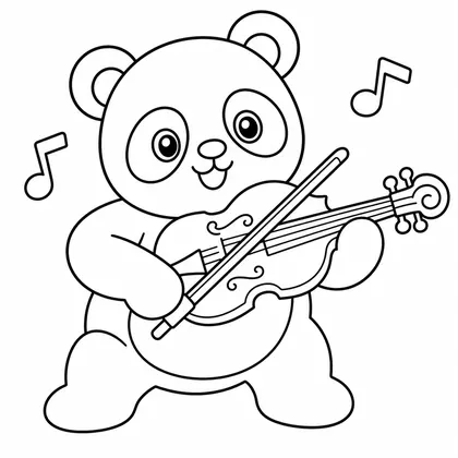Dibujo de panda con violin para colorear