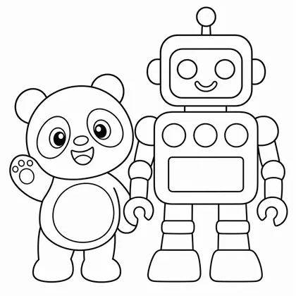 Dibujo de panda con robot para colorear