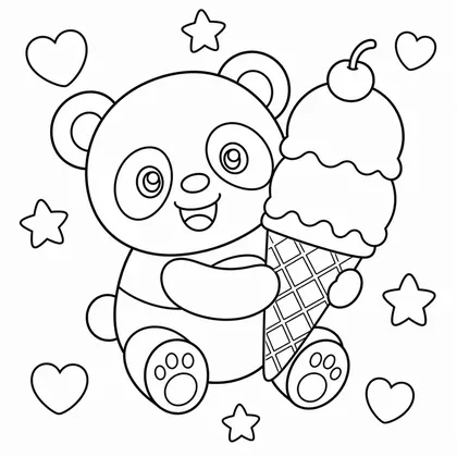 Dibujo de panda con helado para colorear