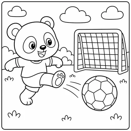 Dibujo de panda jugando al fútbol para colorear