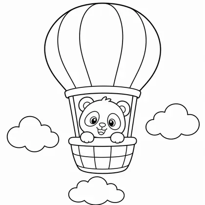Dibujo de panda en globo aerostatico para colorear