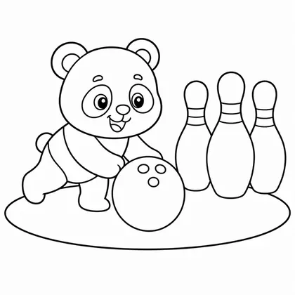 Dibujo de panda jugando a los bolos para colorear