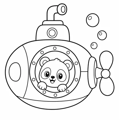 Dibujo de panda en submarino para colorear