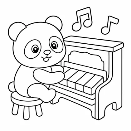 Dibujo de panda con piano para colorear