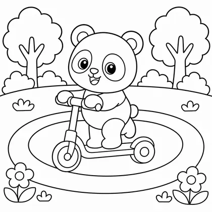 Dibujo de panda en patinete para colorear