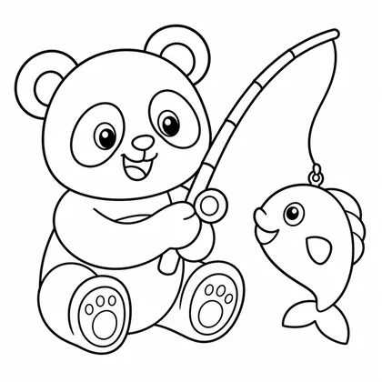 Dibujo de panda pescando para colorear
