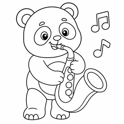 Dibujo de panda con saxo para colorear