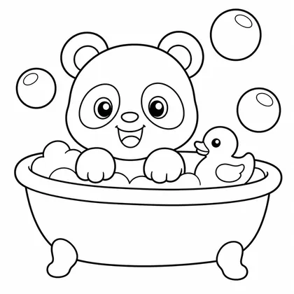 Dibujo de panda en baño de burbujas para colorear