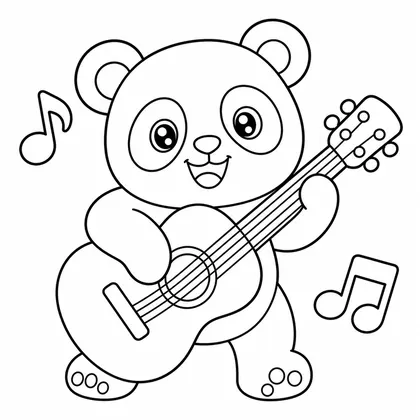 Dibujo de panda con guitarra para colorear