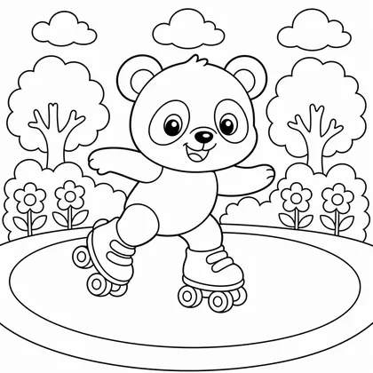 Dibujo de panda en patines para colorear