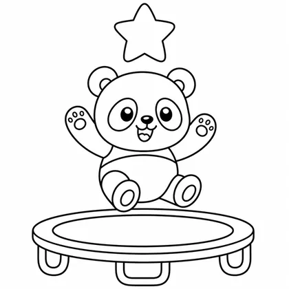 Dibujo de panda en cama elastica para colorear