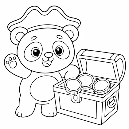 Dibujo de panda pirata con tesoro para colorear