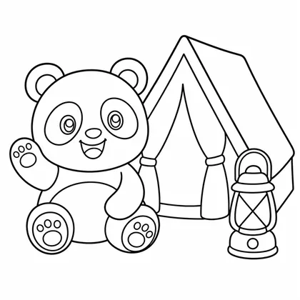 Dibujo de panda en camping para colorear