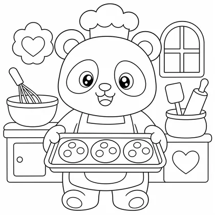 Dibujo de panda con galletas para colorear