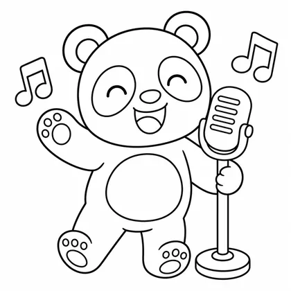 Dibujo de panda con microfono para colorear