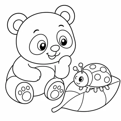 Dibujo de panda con mariquita para colorear