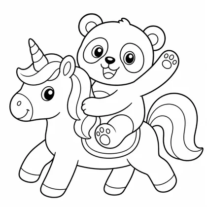 Dibujo de panda con unicornio de juguete para colorear