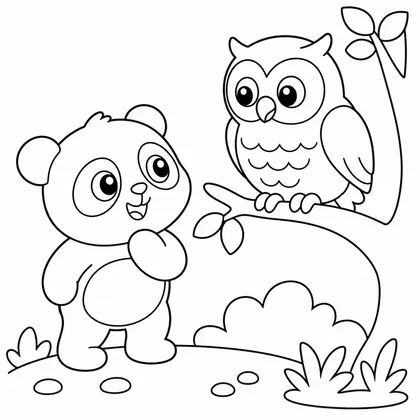 Dibujo de panda con búho para colorear