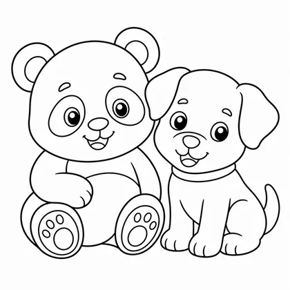 Dibujo de panda con perrito para colorear