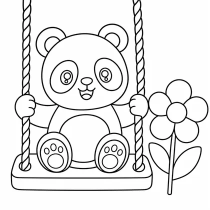 Dibujo de panda en columpio para colorear