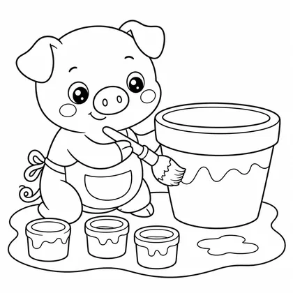 Pig painting coloring page