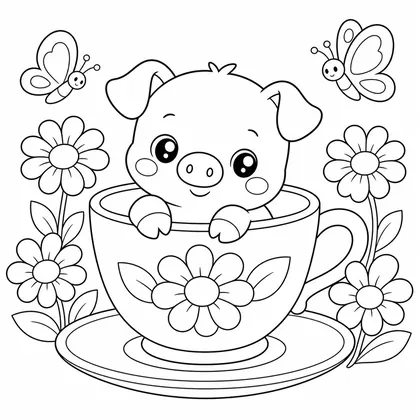 Pig in a cup coloring page