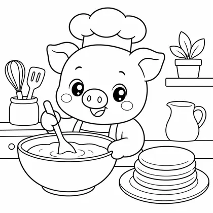 Chef pig coloring page