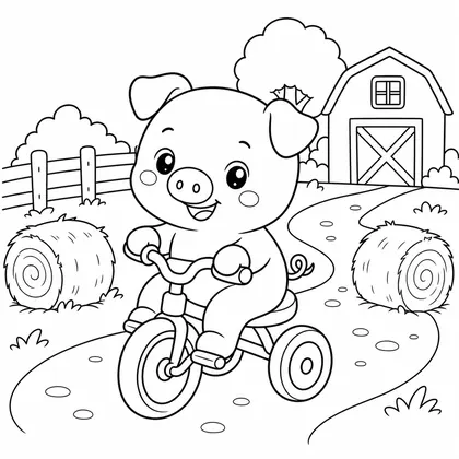 Pig on a tricycle coloring page