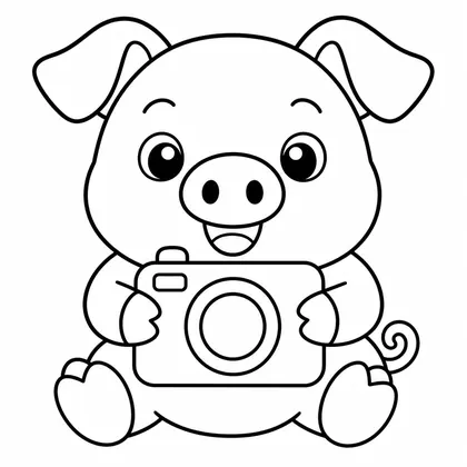 Dibujo de cerdito con cámara para colorear