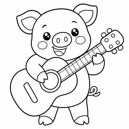 Dibujo de cerdito con guitarra para colorear