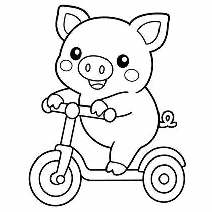 Dibujo de cerdito con patinete para colorear