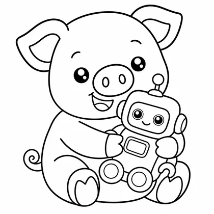 Dibujo de cerdito con robot para colorear