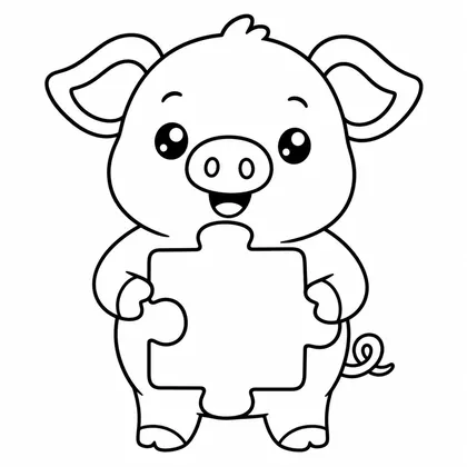 Dibujo de cerdito con puzzle para colorear